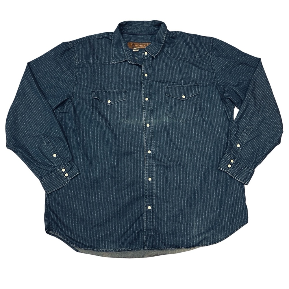 The Territory Ahead Men’s Blue Denim Stripe Long Sleeve Shirt Snap Buttons 2XL